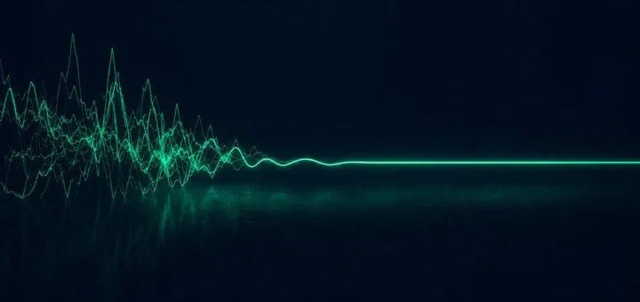 Innere Unruhe als chaotische grüne Linie, die sich in eine ruhige Welle auflöst – Symbol für ein beruhigtes Nervensystem durch somatische Regulation