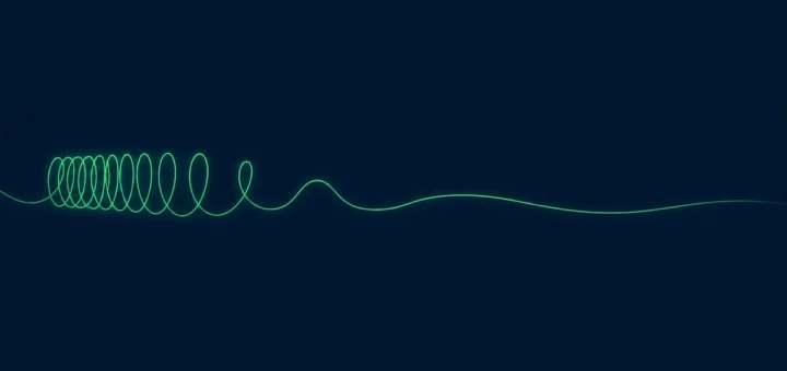 Kieferverspannung lösen – aufgewickelte mintgrüne Linie auf Navy, die sich in eine ruhige Linie löst